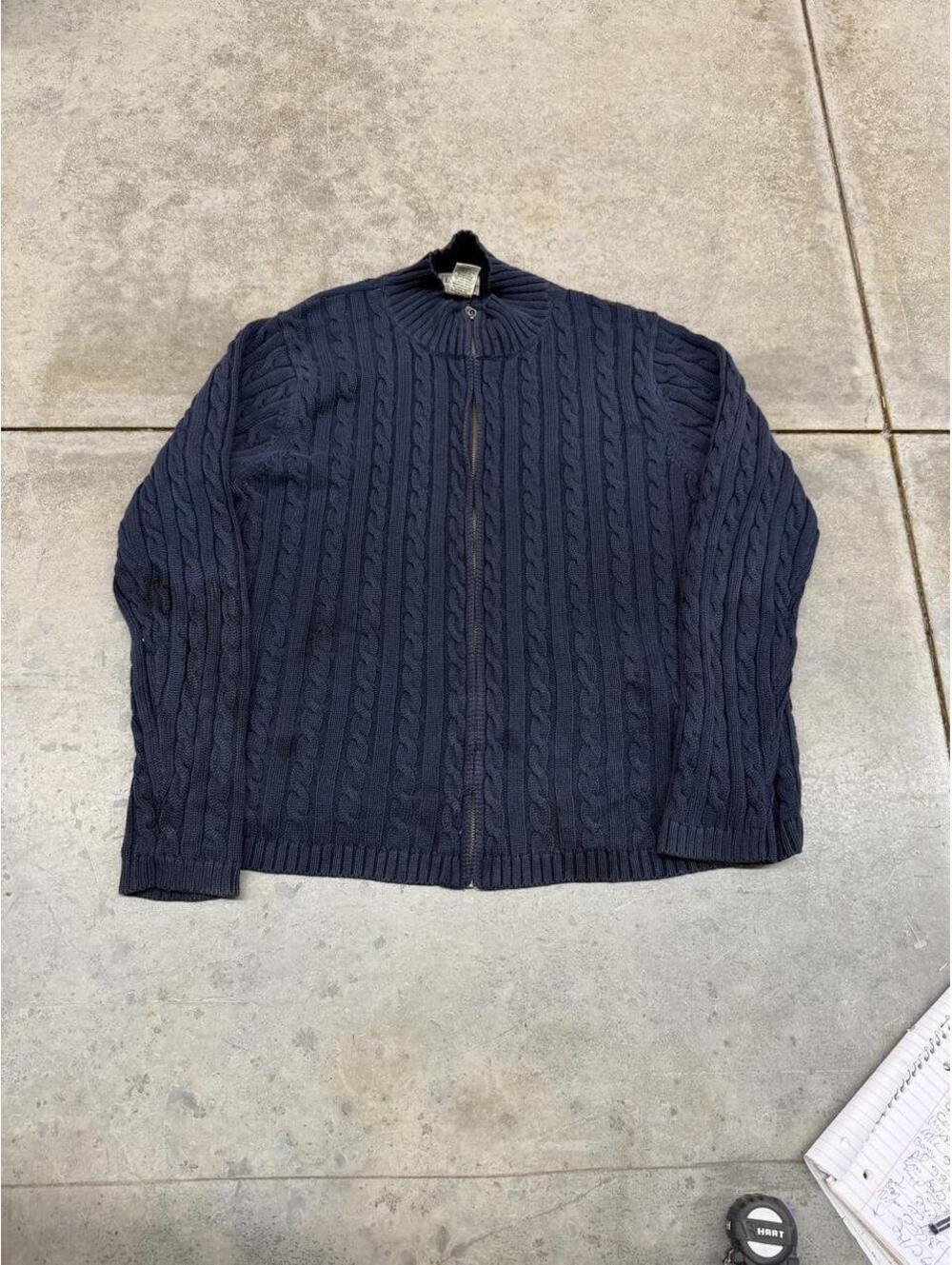vintage l.l. bean cable knit navy blue full zip sweater size large WOMENS